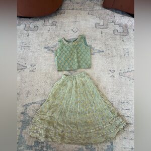 Girls Green and Gold Festive Two-Piece Formal Dress Set